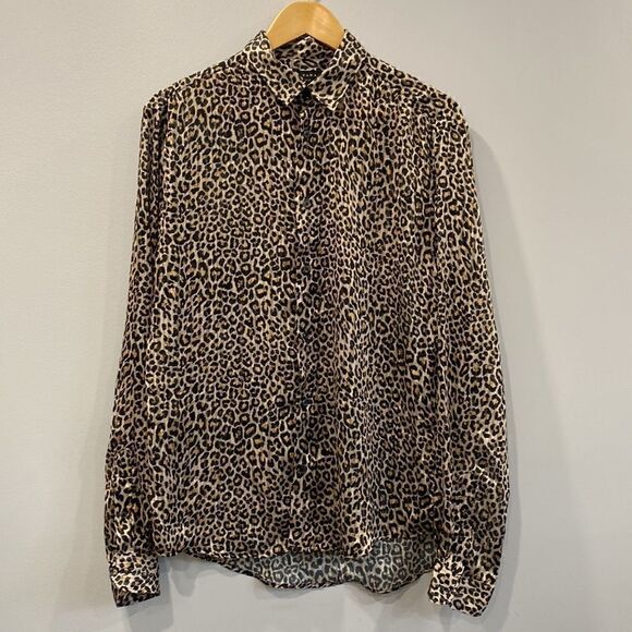 Zara Leopard Print Sheer Long Sleeves Button Down Shirt - Picture 2 of 8